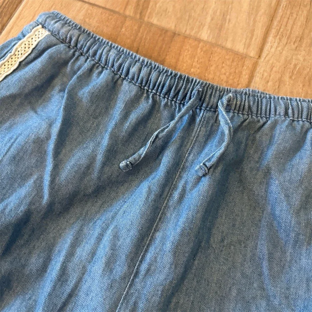 Old Navy Girls Culotte Pants XL (14-16) Blue Wide-Leg Pull-On Lace Trim
